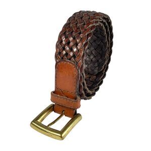 Talbots Brown Leather Braided Belt Solid Brass Buckle SIZE MEDIUM M 35” Classic